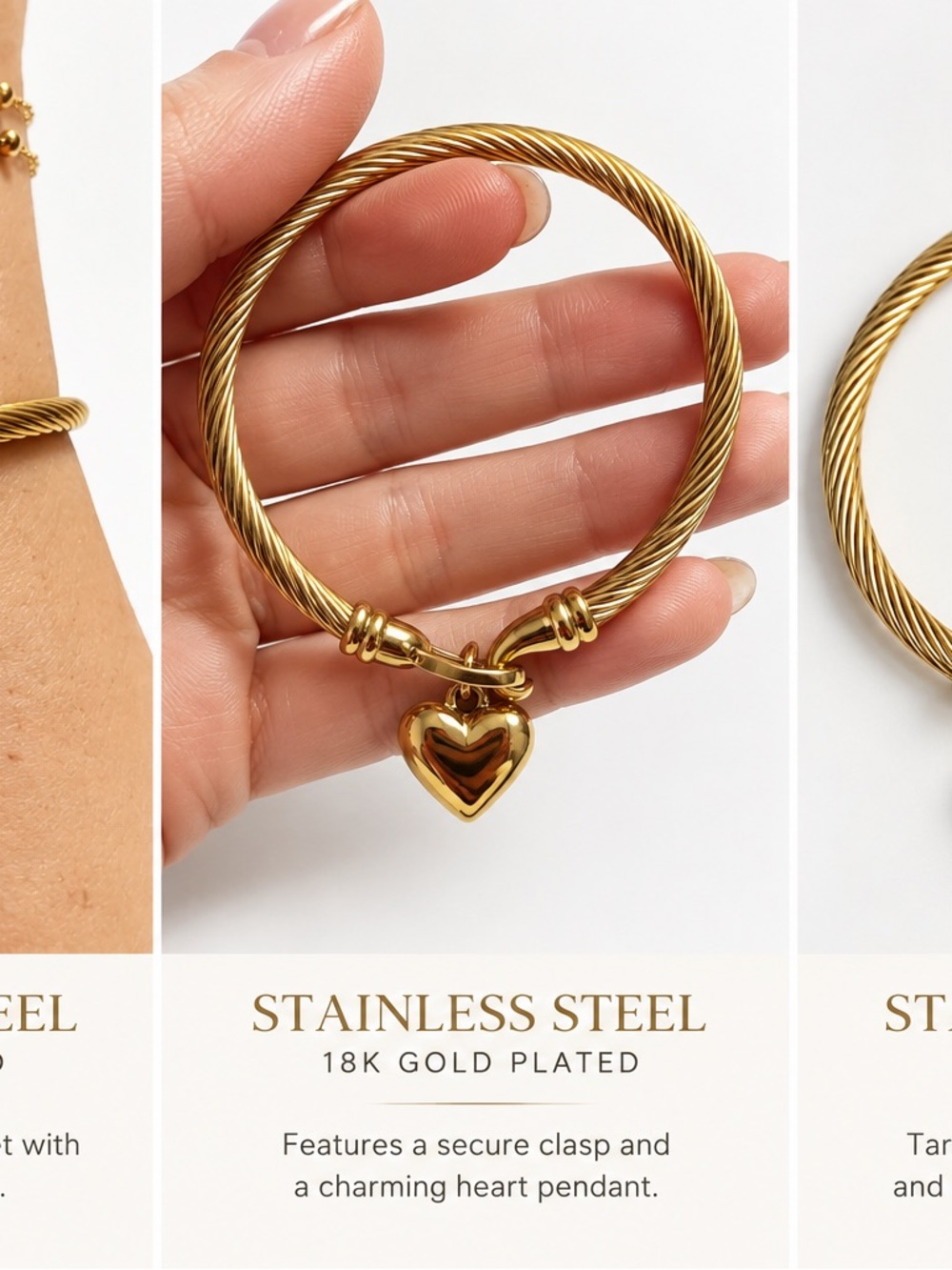 18K Gold-Plated Stainless Steel Twisted Heart Bracelet